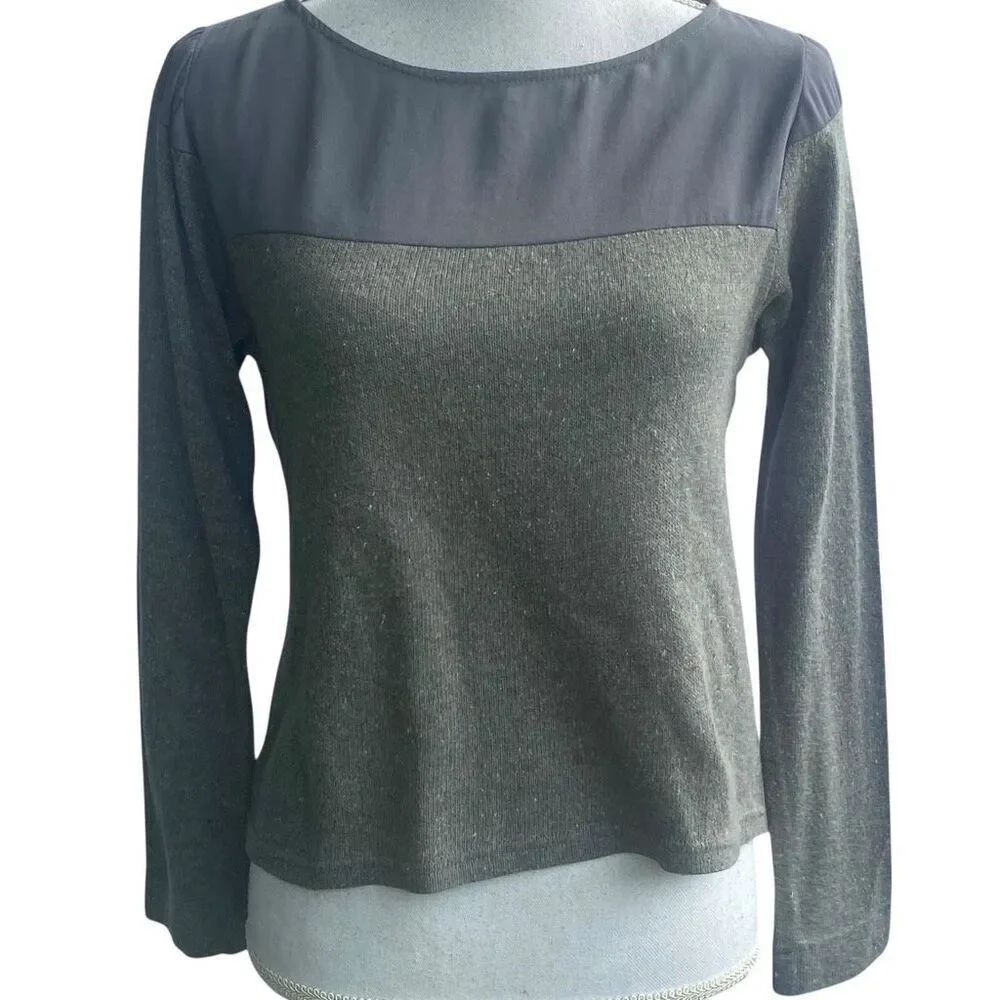 Dagg & Stacey Womens Navy Gray Color Block Long Sleeve Yoke Knit Top Size 4